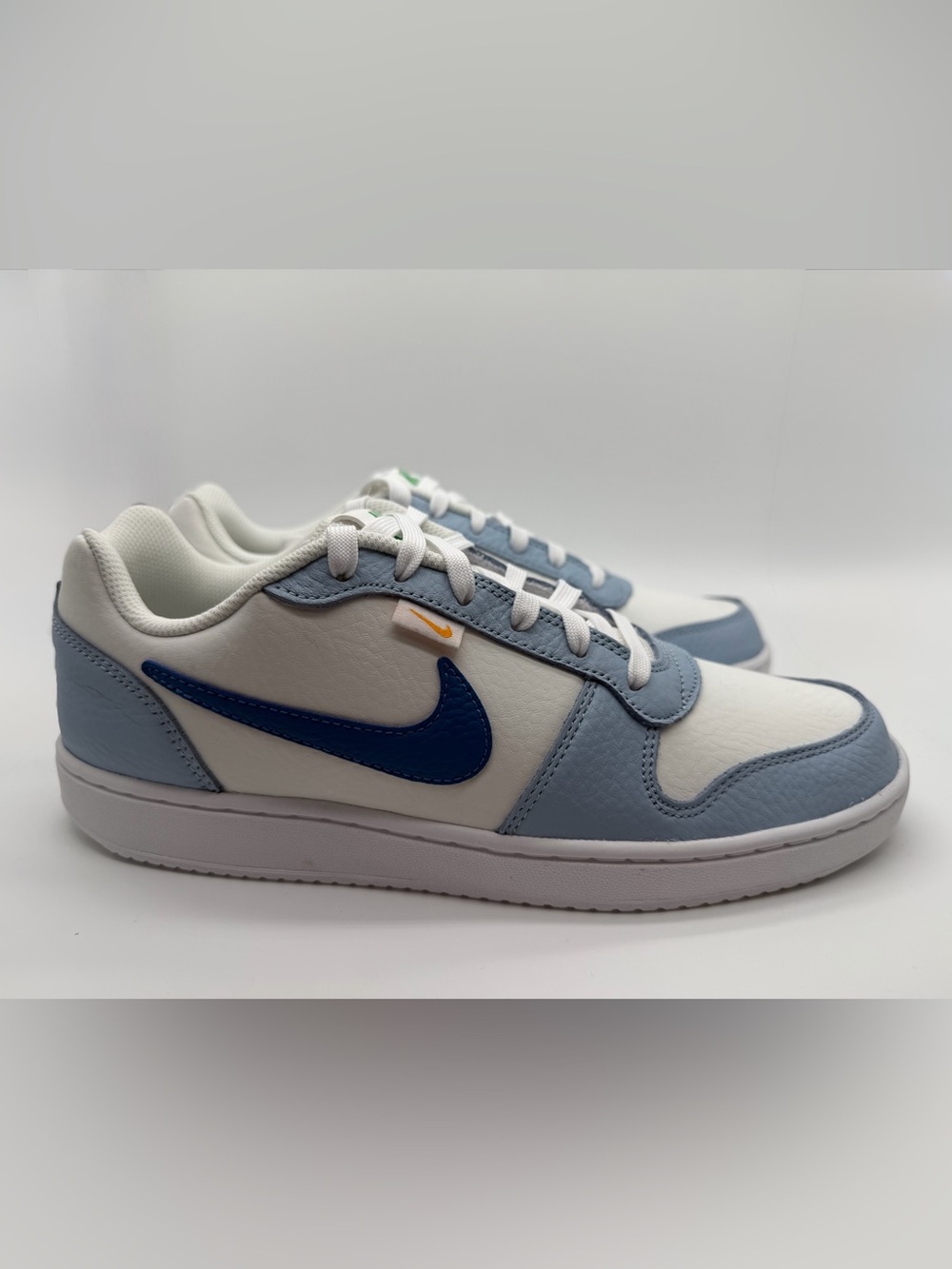 Nike Ebernon Low Premium Sneakers in White, Light Blue, and Navy